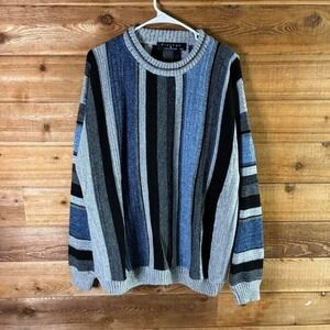 Vintage Protege Collection blue striped 3d knit coogi style sweater